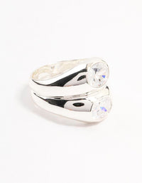 Silver Plated Oval Cubic Zirconia Puffy Stacking Ring - link has visual effect only