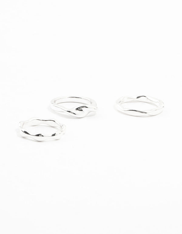 Silver Plated Irregular Stacking Rings 3-Pack