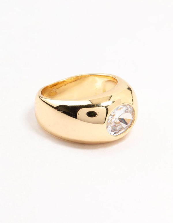 Gold Plated Wide Band Cubic Zirconia Ring