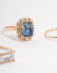 Rose Gold Framed Blue & Silver  Diamante Rings 3-Pack - link has visual effect only