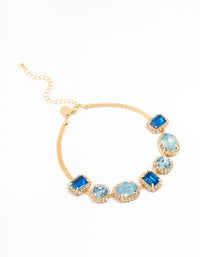 Blue Statement Choker Gold Necklace - link has visual effect only