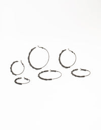 Black Coated Twisted Hoop Earrings 3-Pack - link has visual effect only