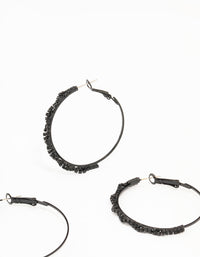 Black Coated Twisted Hoop Earrings 3-Pack - link has visual effect only