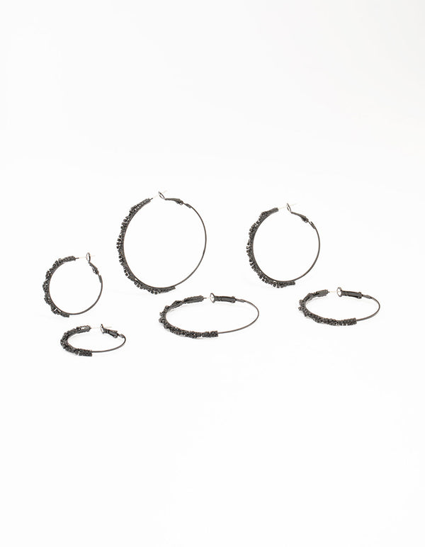 Black Coated Twisted Hoop Earrings 3-Pack