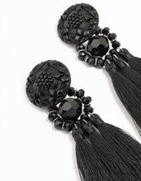 Black Tassel Fabric Large Drop Earrings - link has visual effect only