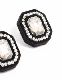 Black Velvet Fabric Diamante Stud Earrings - link has visual effect only