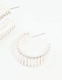 Silver Plated Wide Ribbed Hoop Earrings - link has visual effect only