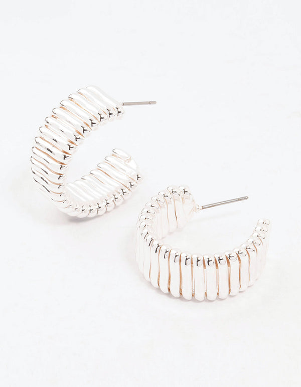 Silver Plated Wide Ribbed Hoop Earrings