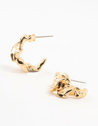 Gold Plated Molten Mini Hoop Earrings - link has visual effect only