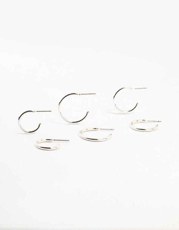 Silver Plated Thin Hoop Earrings 3-Pack