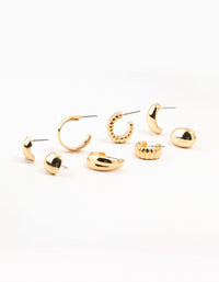 Gold Plated Buggle Ribbed Earrings 4-Pack - link has visual effect only