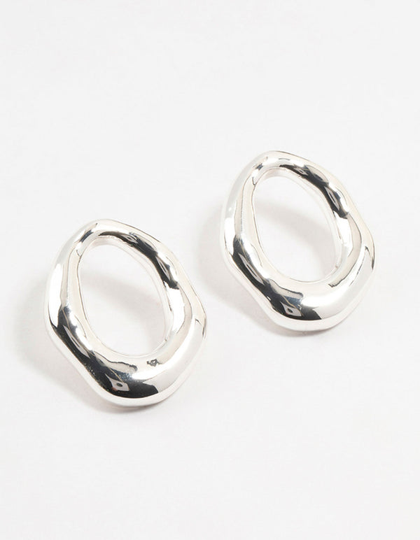 Silver Plated Molten Open Circle Stud Earrings