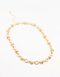 Gold Plated Knotted Circle Link Necklace - link has visual effect only