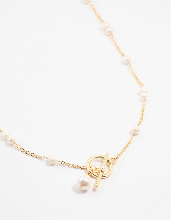 Gold Plated Freshwater Pearl Drop T & O Necklace