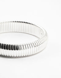 Silver Plated Wide Ribbed Bracelet - link has visual effect only