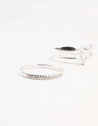 Silver Plated Diamante Baguette Wave Rings 3-Pack - link has visual effect only