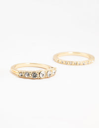 Gold Plated Ribbed Diamante Rings 4-Pack - link has visual effect only