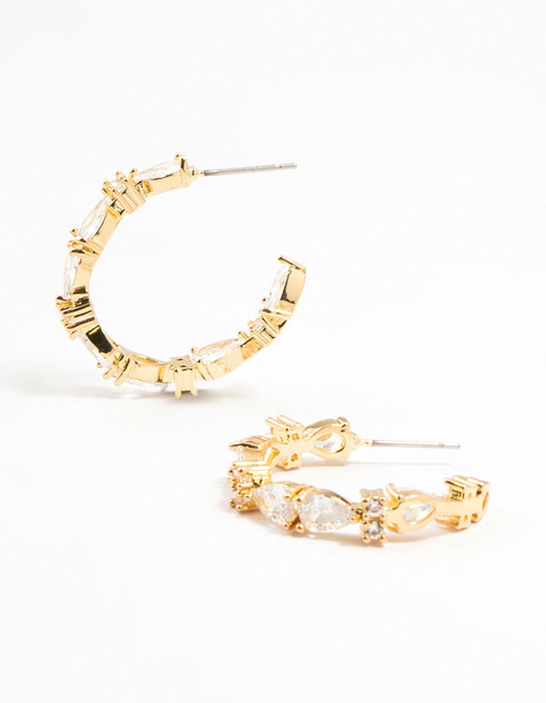 Gold Plated Pear Cut Cubic Zirconia Hoop Earrings