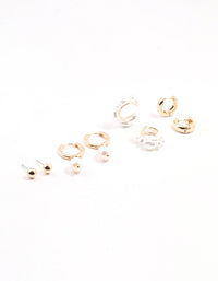 Gold Pearl Cuff & Hoop Earrings 3-Pack - link has visual effect only