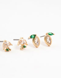 Gold Cubic Zirconia Mixed Fruit Stud Earrings 3-Pack - link has visual effect only