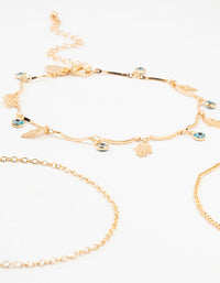 Gold Evil Eye & Hamsa Hand Anklets 3-Pack - link has visual effect only