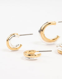 Mixed Metals Silver & Gold Plated Huggie Hoop Earrings 2-Pack - link has visual effect only