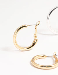 Mixed Metals Basic Thick Hoop Earrings 3-Pack - link has visual effect only