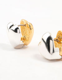 Mixed Metals Silver & Gold Plated Heart Huggie Earrings - link has visual effect only