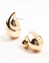 Double Gold Teardrop Stud Earrings - link has visual effect only