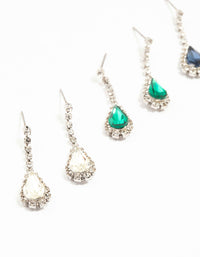 Silver Teardrop Diamante Drop Earrings 3-Pack - link has visual effect only