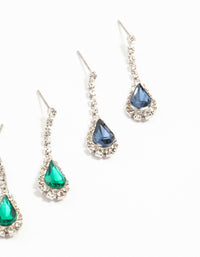 Silver Teardrop Diamante Drop Earrings 3-Pack - link has visual effect only