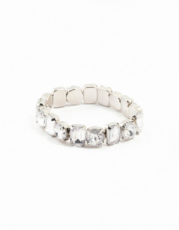 Rhodium Diamante Cluster Bracelet