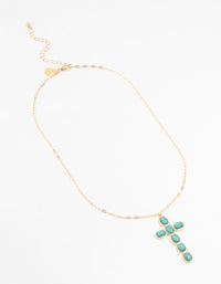 Gold Aqua Semi Precious Turquoise Cross Pendant Necklace - link has visual effect only