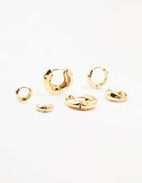 Gold Plated Brass Hammered Graduating Hoop Earrings 3-Pack - link has visual effect only