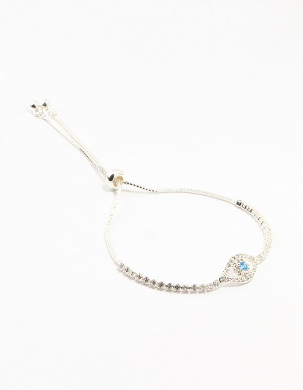 Silver Plated Brass  Crystal Large Evil Eye Bracelet