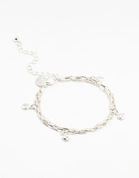 Silver Plated Brass  Station Disk Double Charm Layered Bracelet - link has visual effect only