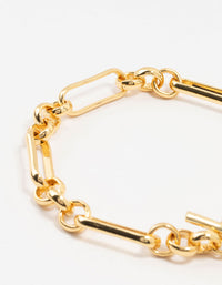 Gold Plated Brass Rectangular Link With Coin Bracelet - link has visual effect only