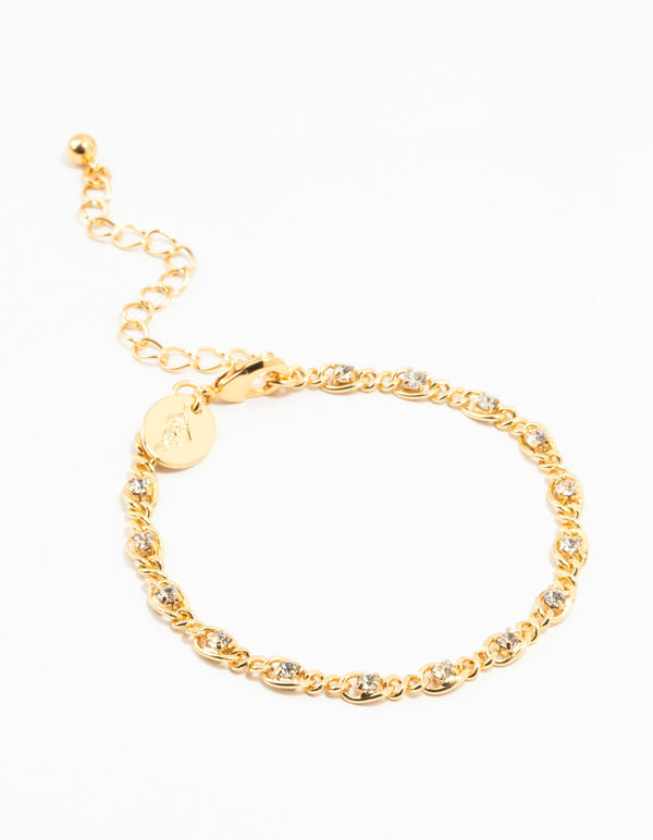 Gold Plated Brass Diamante Infinity Link Bracelet