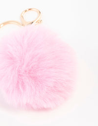 Pink Pom Pom Fabric Keychain - link has visual effect only