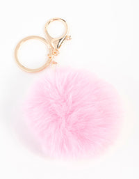 Pink Pom Pom Fabric Keychain - link has visual effect only