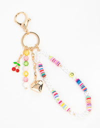 Multicoloured  Beaded Heart & Cherry Keychain - link has visual effect only