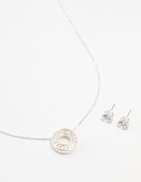 Rhodium Cubic Zirconia Donut Pendant Necklace & Earrings Set - link has visual effect only