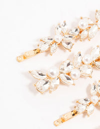 Gold Leafy Diamante Crystal & Freshwater Pearl Hair Clips 4-Pack - link has visual effect only