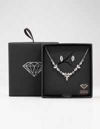 Silver Marquise Diamante Necklace & Earring Set - link has visual effect only