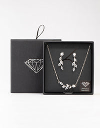 Silver Olive Branch Necklace & Earrings Set - link has visual effect only