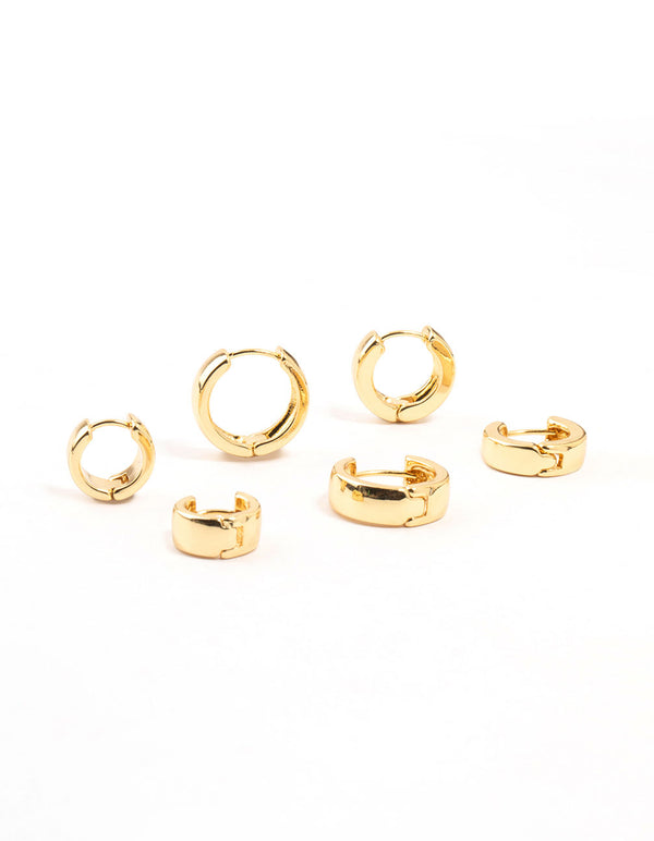 Gold Plated Thick Bold Hoop Earrings 3-Pack