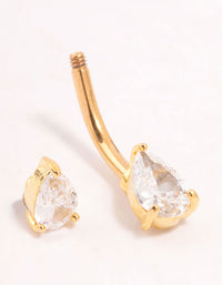 Gold Plated Titanium Double Pear Cubic Zirconia Belly Bar - link has visual effect only