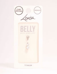 Titanium Cubic Zirconia Threadless Bellybar - link has visual effect only