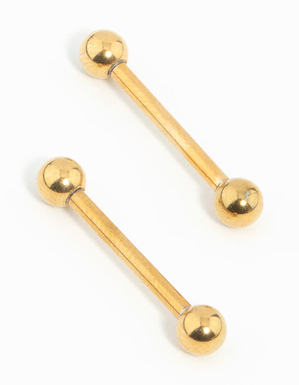 Gold Plated Surgical Steel Plain Ball Nipple Bars 2-Pack