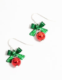 Green Bow & Red Bell Drop Earrings - link has visual effect only